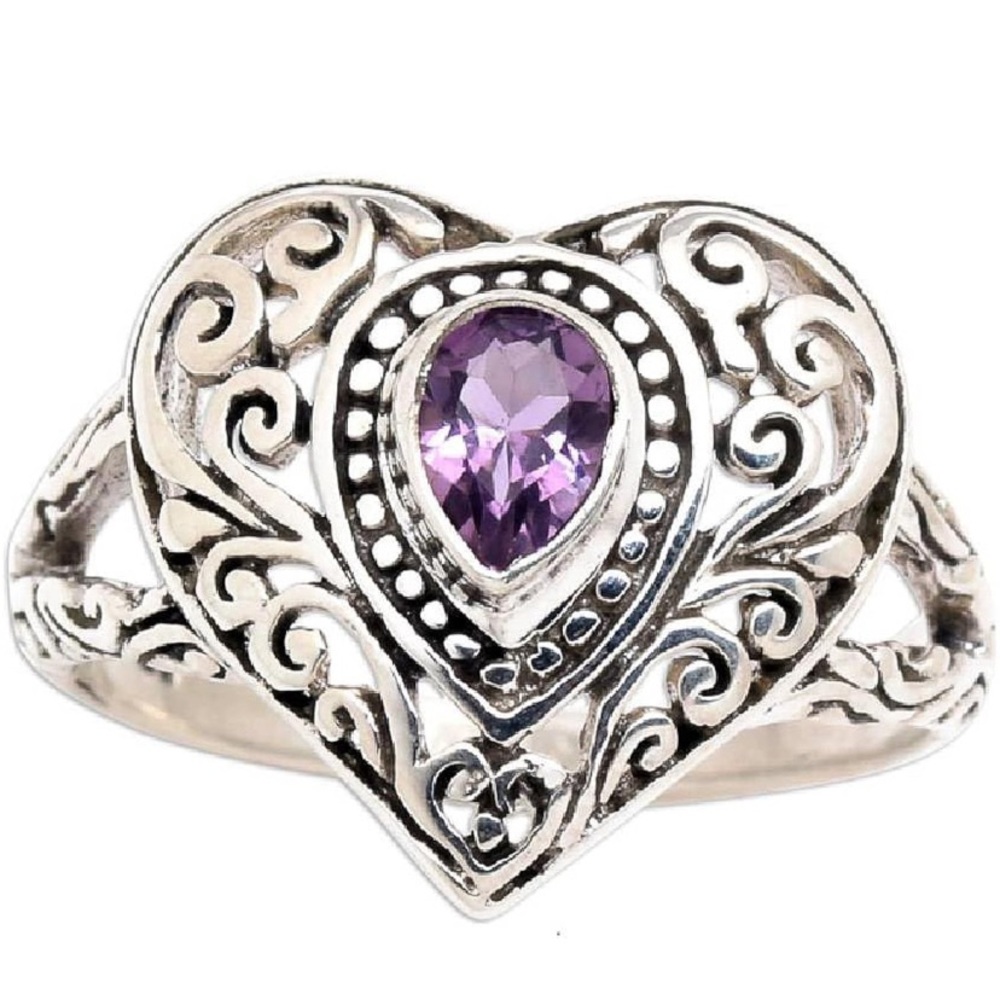 Elegant Heart Ring with Purple Gemstone
